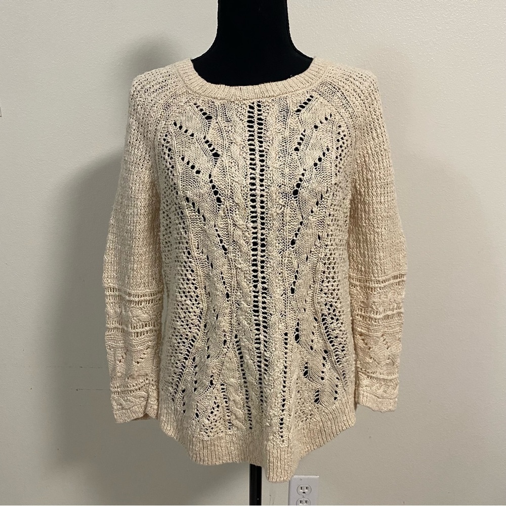 Lucky Brand Sweater Women’s Size Large Cream Pointelle knit Sweater